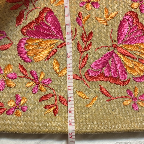 kate spade Straw Tote with Pink & Orange Embroidered Butterflies - Picture 5 of 7